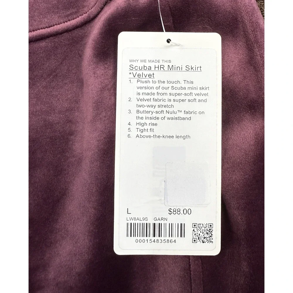 NWT Lululemon Scuba High-Rise Mini Skirt Velvet Garnet Tennis Women's Size Large